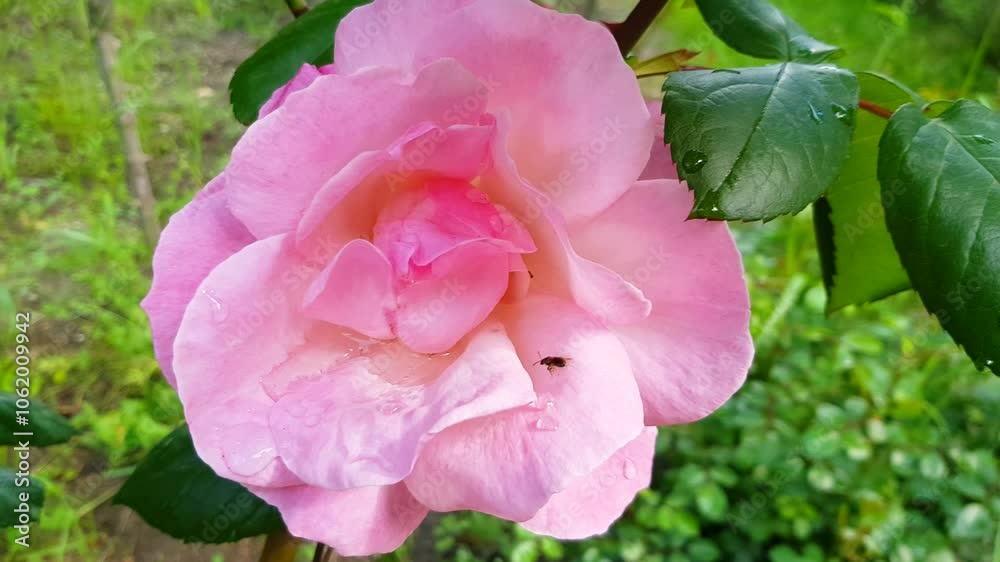4k video, pink rose flower fluttering in the wind, camera movement around a rose bush. 4k video, pink rose flower fluttering in the wind, camera movement around a rose bush.
