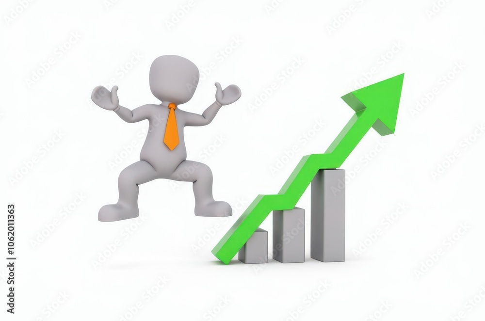 3d man red arrow success chart on white background. 3d man red arrow success chart on white background.