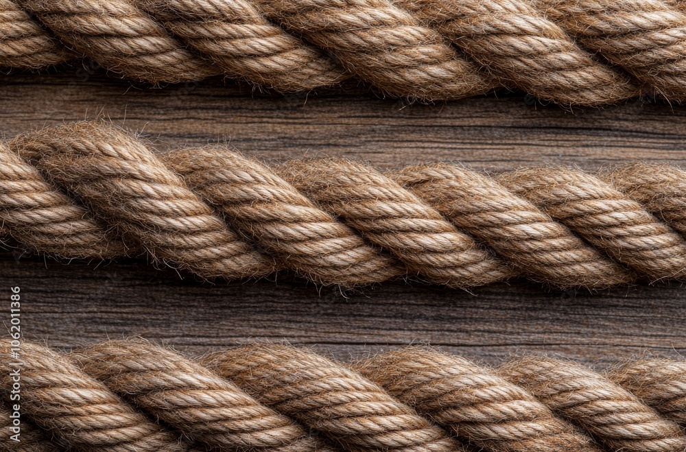 Natural twisted rope on wooden surface a close-up view of texture and material Natural twisted rope on wooden surface a close-up view of texture and material