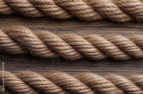 Natural twisted rope on wooden surface a close-up view of texture and material