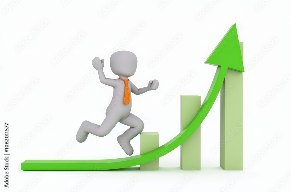3d man red arrow success chart on white background. 3d man red arrow success chart on white background.