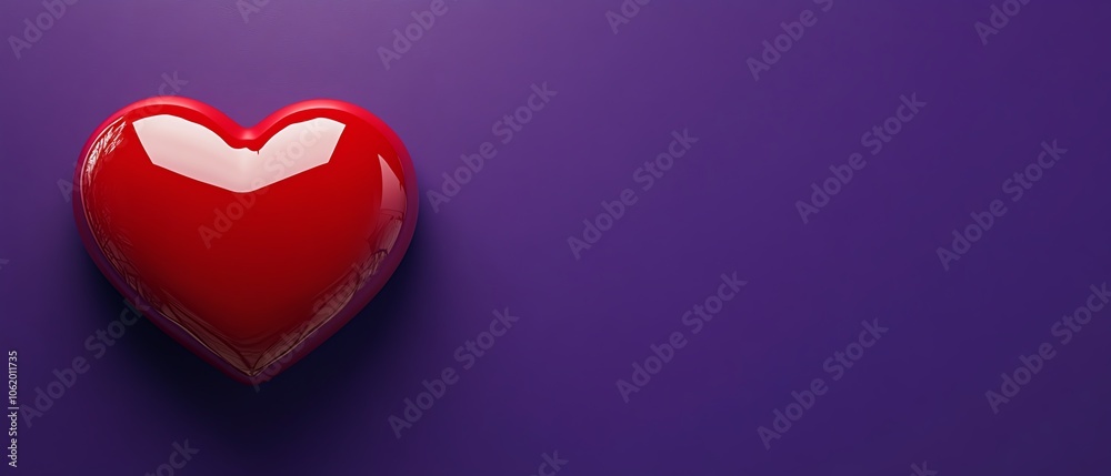 Eyecatching 3D red heart on a minimalist purple backdrop, ideal horizontal banner style with ample copy space for Valentines promotions Eyecatching 3D red heart on a minimalist purple backdrop, ideal horizontal banner style with ample copy space for Valentines promotions