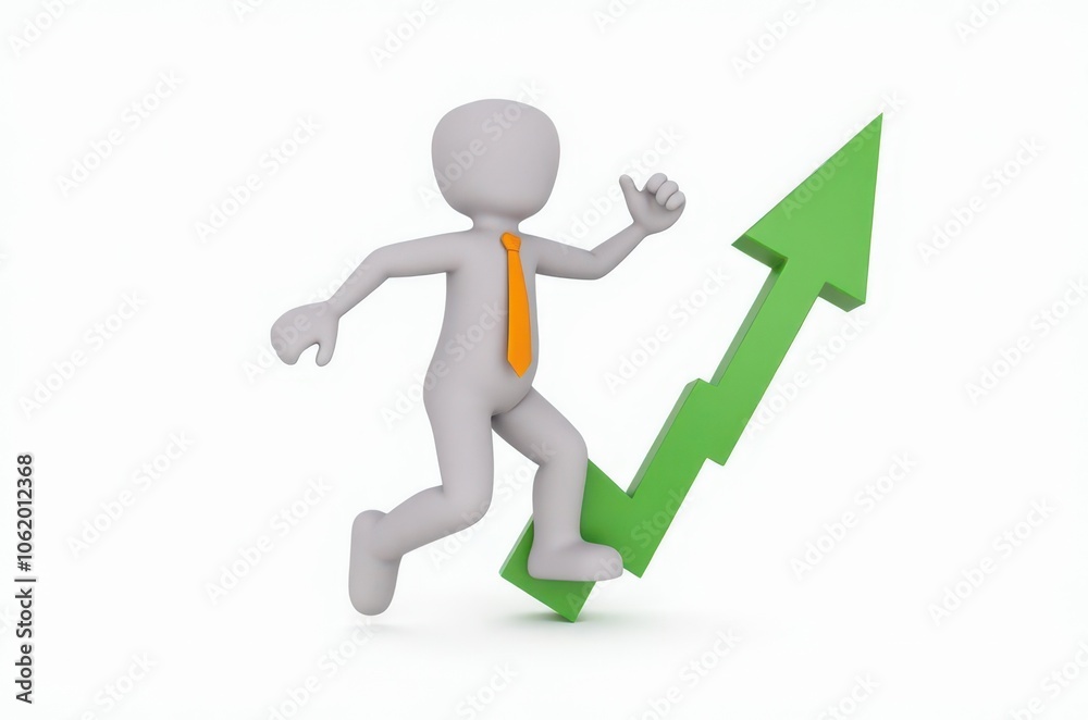 3d man red arrow success chart on white background. 3d man red arrow success chart on white background.
