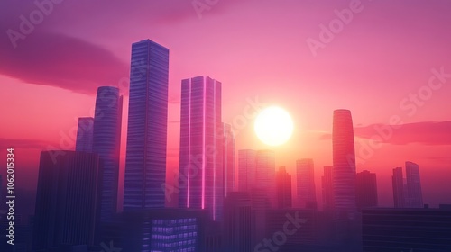 Cyber Sunset with Vibrant Skyscrapers