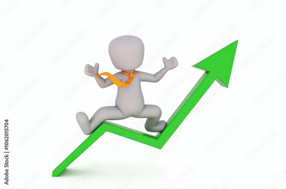 3d man red arrow success chart on white background. 3d man red arrow success chart on white background.