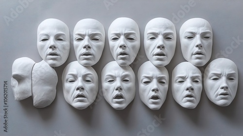 Dramatic White Masks Showcasing Various Expressions