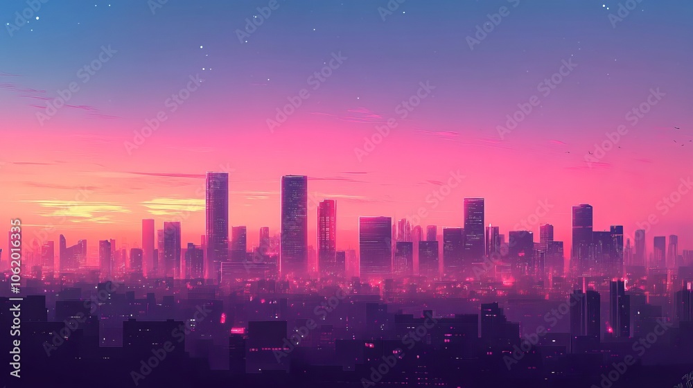 Fototapeta premium Futuristic Dusk Sky Over Cityscape