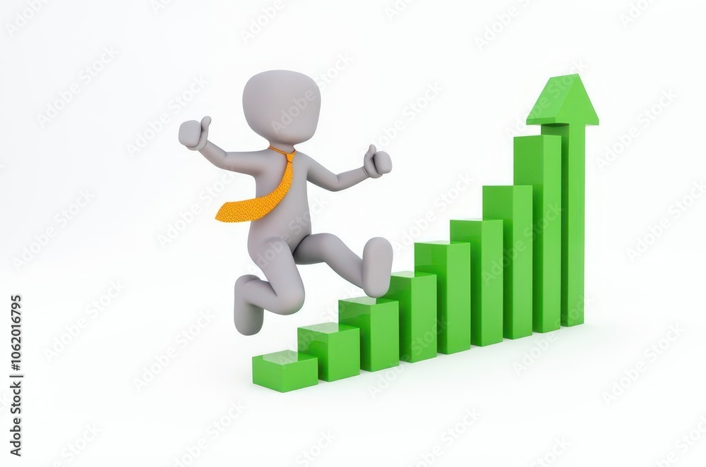 3d man red arrow success chart on white background. 3d man red arrow success chart on white background.