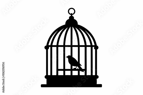 
Bird cage silhouette vector, vintage birdcages with bird, bird cage icon
