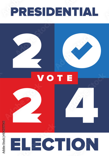 Vote 2024. Presidential Election in United States. Vote day, November 5. US Election. Patriotic american element. Poster, card, banner and background. Vector illustration