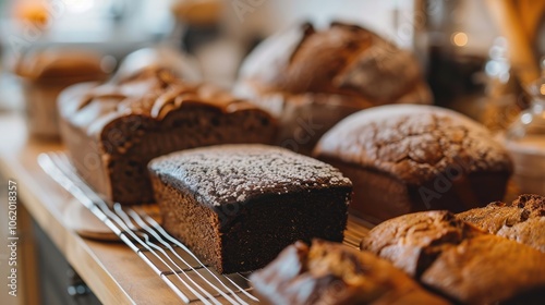 Homemade cakes and sourdough rye bread for healthy eating during quarantine