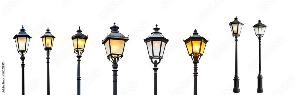 Street lamp set isolated on transparent or white background 