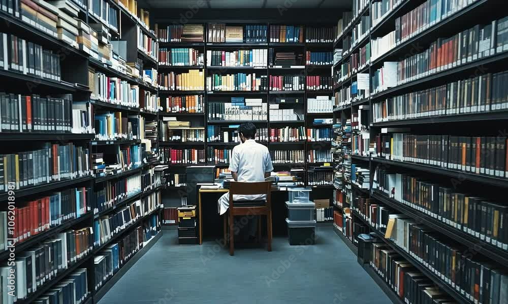 Man Studying in a Library Man Studying in a Library