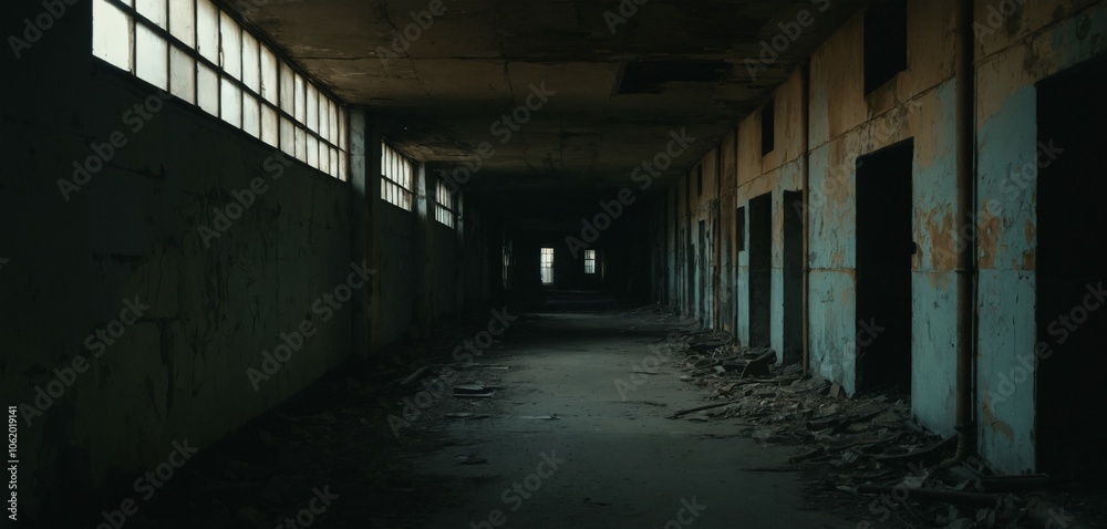 Shadowy Passageway in Abandoned Building Shadowy Passageway in Abandoned Building