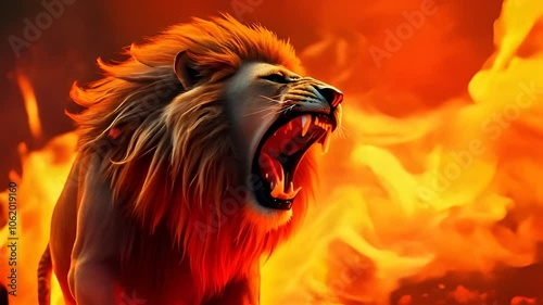 Roaring Fury: The King of Beasts in a Fiery Realm