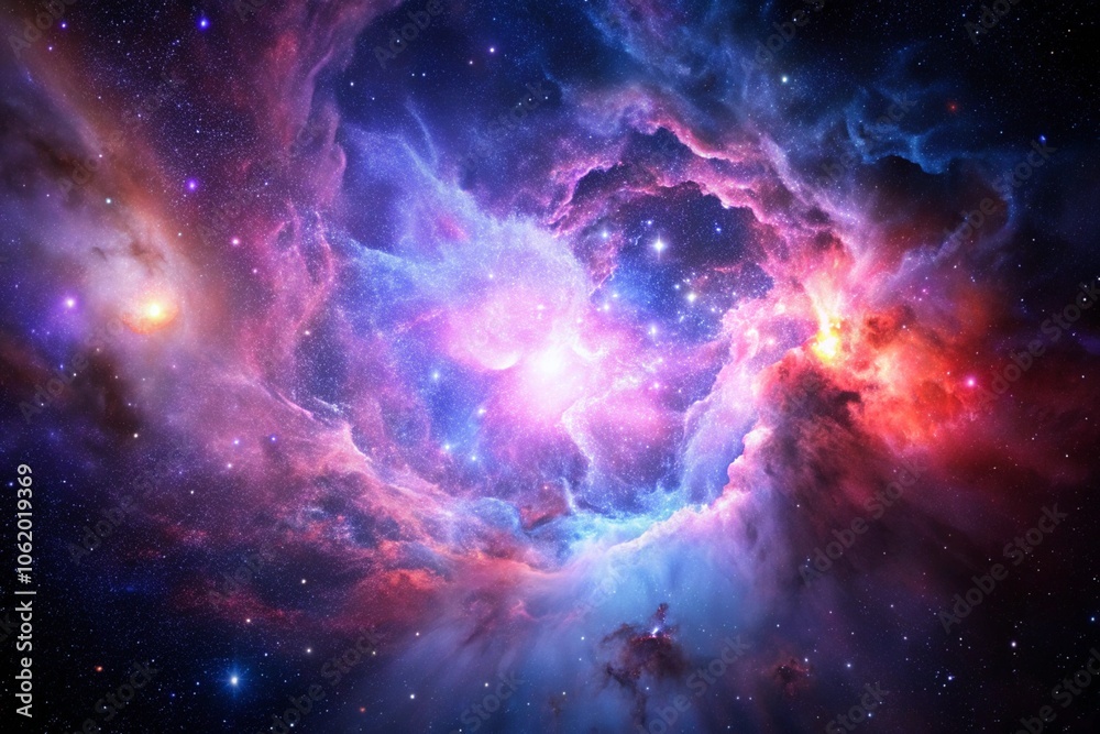 Purple gas nebulae in space and sparkling stars	
