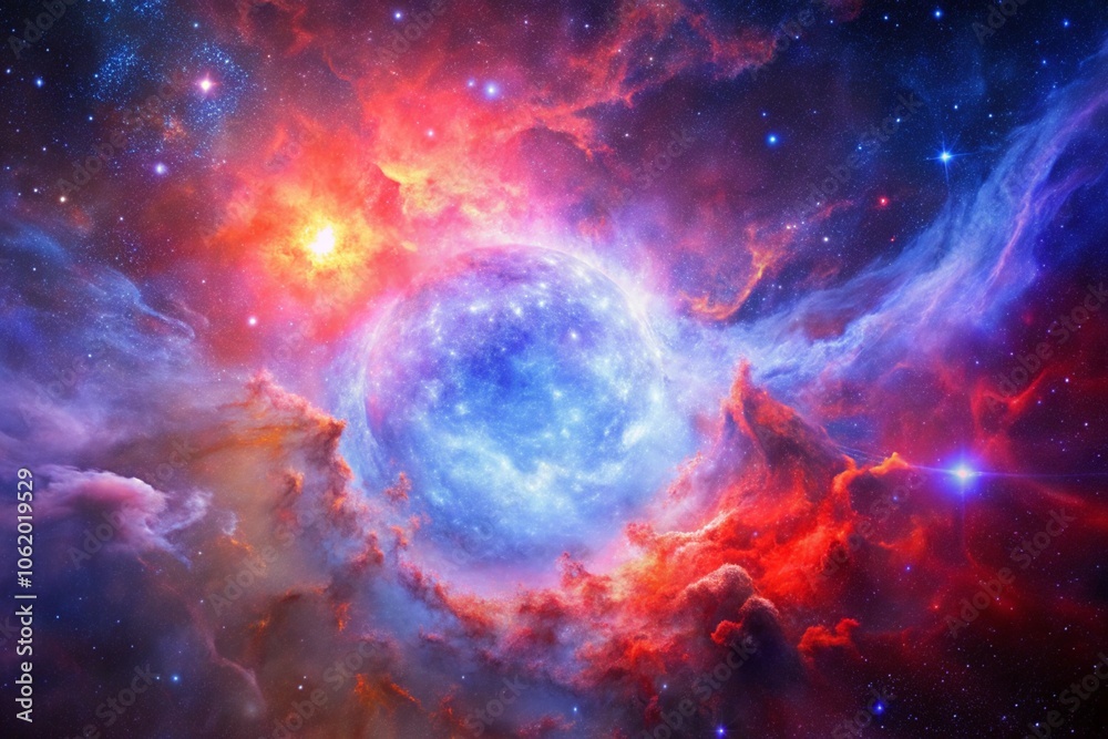 Fototapeta premium Purple gas nebulae in space and sparkling stars 