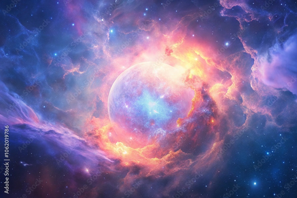 Obraz premium Purple gas nebulae in space and sparkling stars 