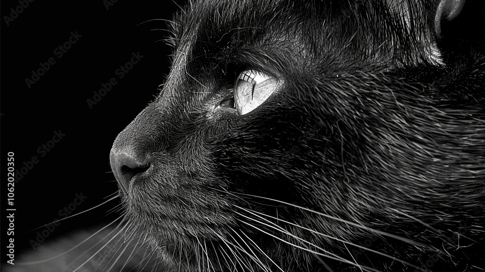 Close up portrait of cute cat. Detailed image of a cat's face in profile. Fluffy pet is staring at something. Illustration for cover, card, postcard, interior design, decor or print. Close up portrait of cute cat. Detailed image of a cat's face in profile. Fluffy pet is staring at something. Illustration for cover, card, postcard, interior design, decor or print.