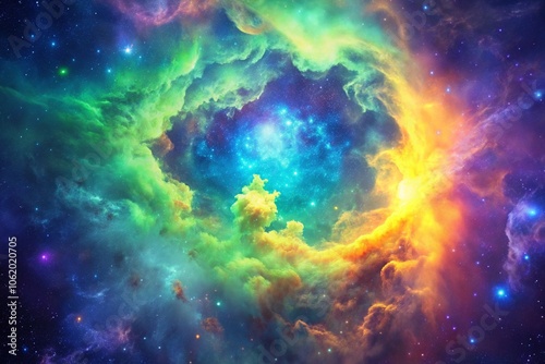 rainbow nebulae in space and sparkling stars photo