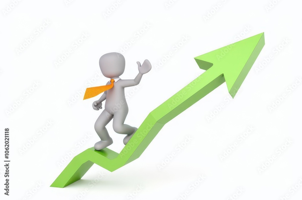 3d man red arrow success chart on white background. 3d man red arrow success chart on white background.