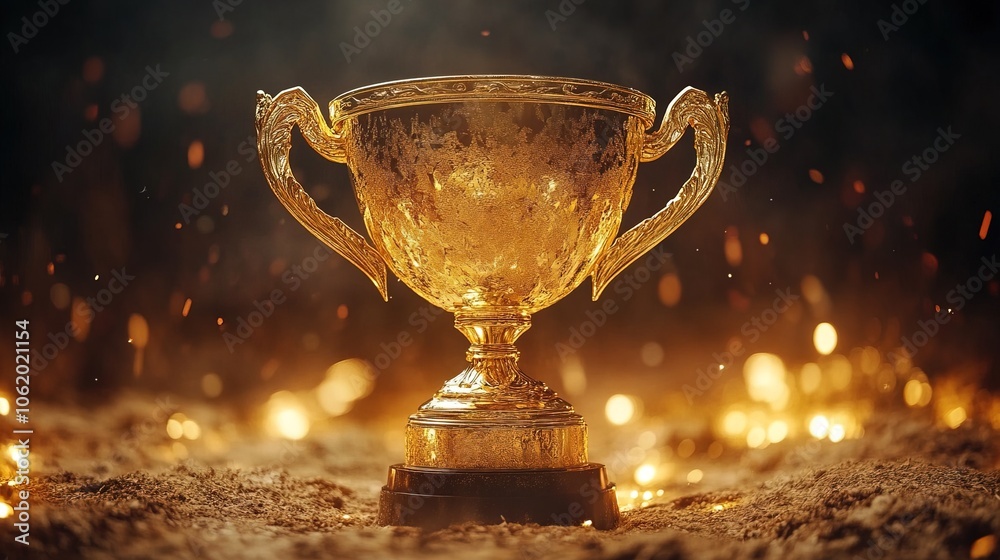 Shimmering golden trophy cup symbolizing victory and success Shimmering golden trophy cup symbolizing victory and success