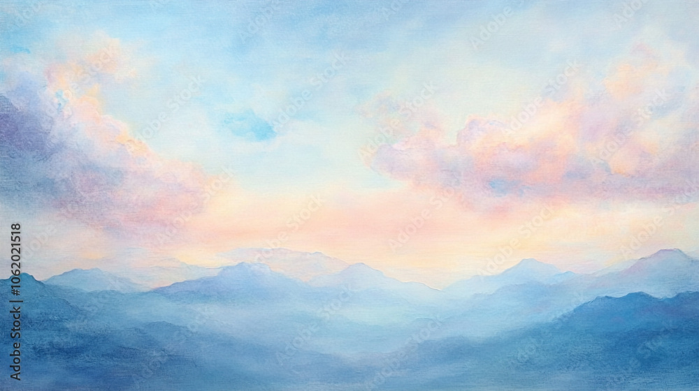 Pastel Sunset Over Misty Mountains   Watercolor Landscape Painting