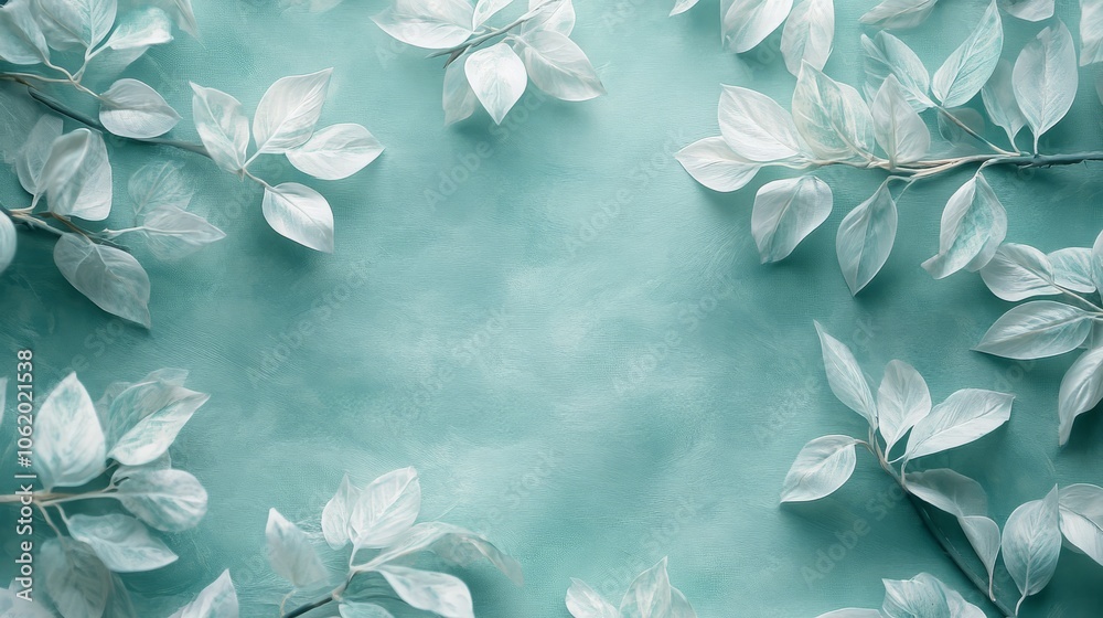 Mint green background with white leaf patterns, Elegant Green Background with Leaf Patterns Mint green background with white leaf patterns, Elegant Green Background with Leaf Patterns