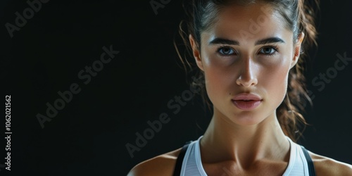 Athletic sporty healthy girl smiles, stands against the wall. Generative AI.