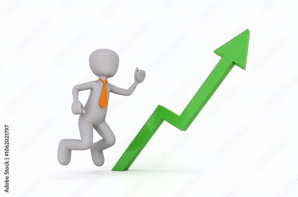 3d man red arrow success chart on white background. 3d man red arrow success chart on white background.