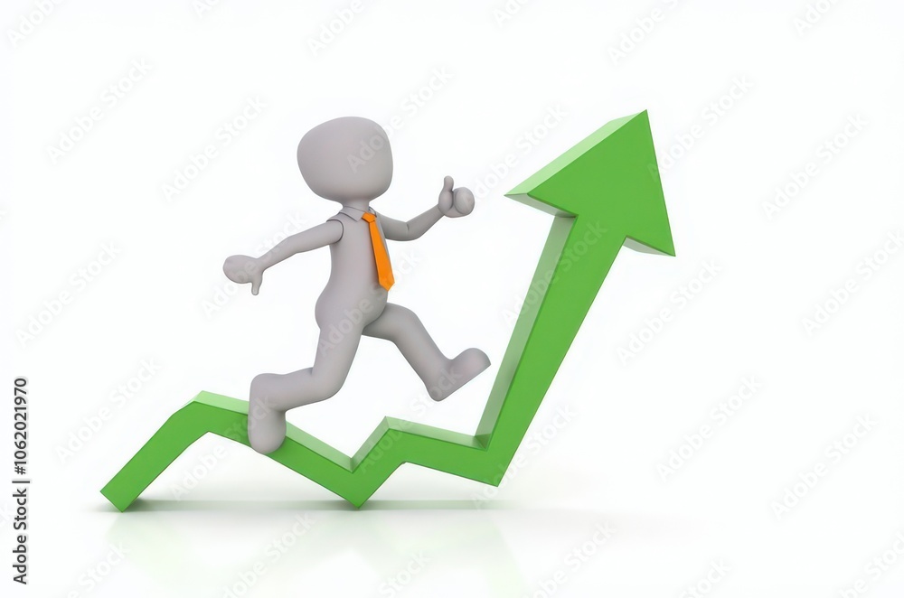 3d man red arrow success chart on white background. 3d man red arrow success chart on white background.