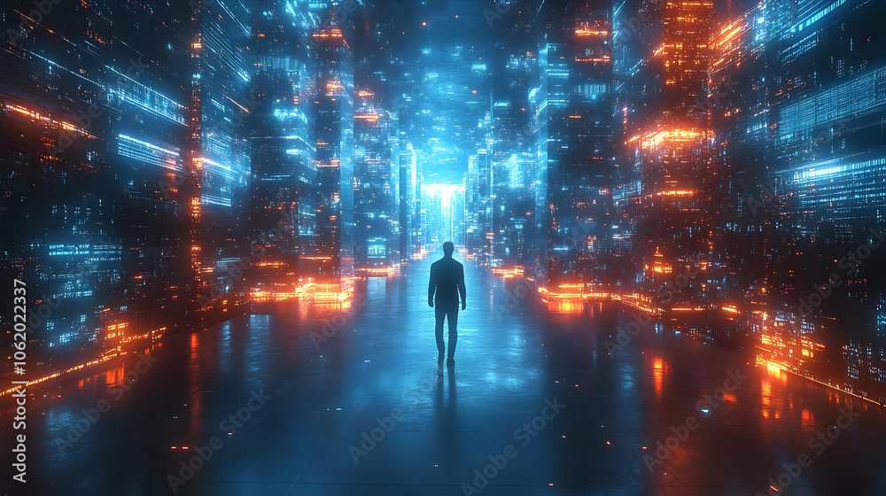 Fototapeta premium Digital Cityscape 3D Illustration