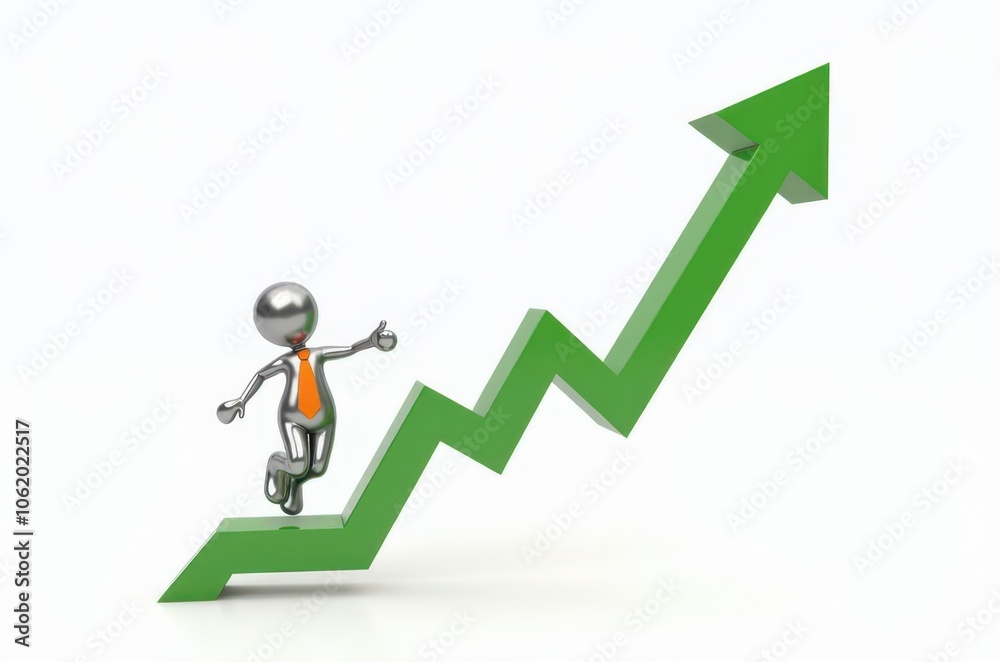 3d man red arrow success chart on white background. 3d man red arrow success chart on white background.