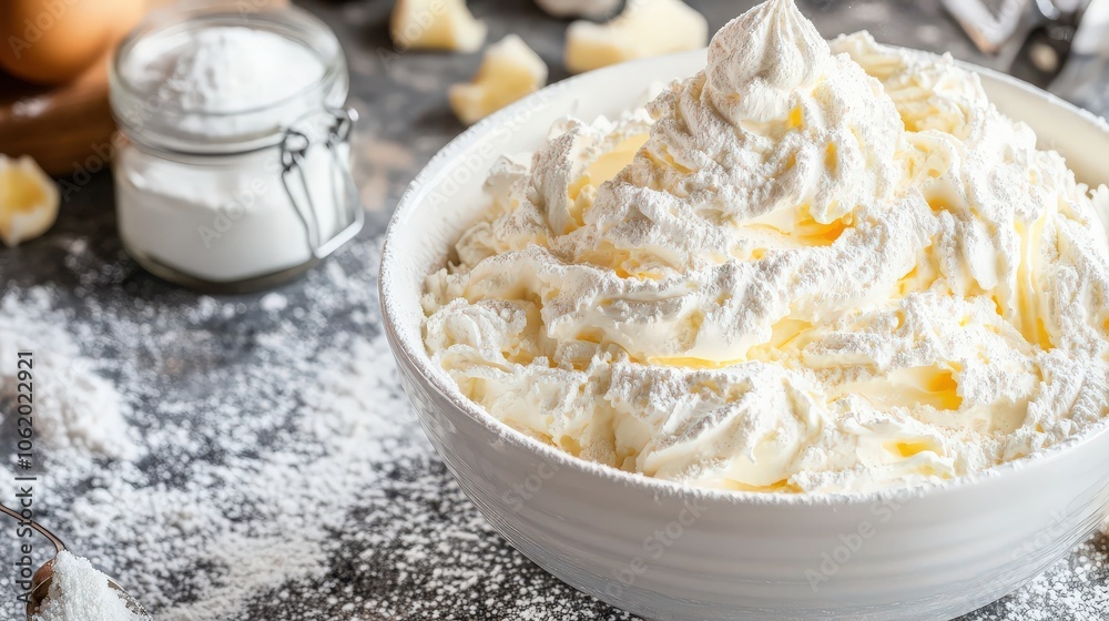 Cream Being Whipped to Perfection in a Bowl Cream Being Whipped to Perfection in a Bowl