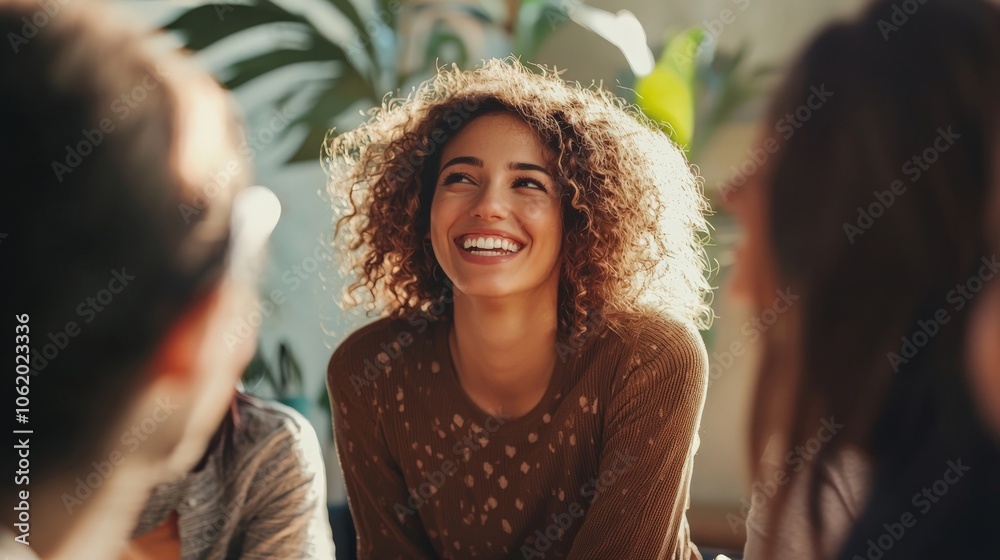 Happy health coach interacting with clients during a session, radiating positivity and care Happy health coach interacting with clients during a session, radiating positivity and care