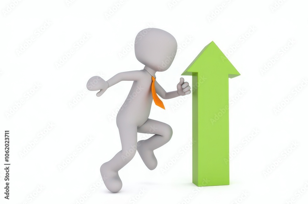 3d man red arrow success chart on white background. 3d man red arrow success chart on white background.