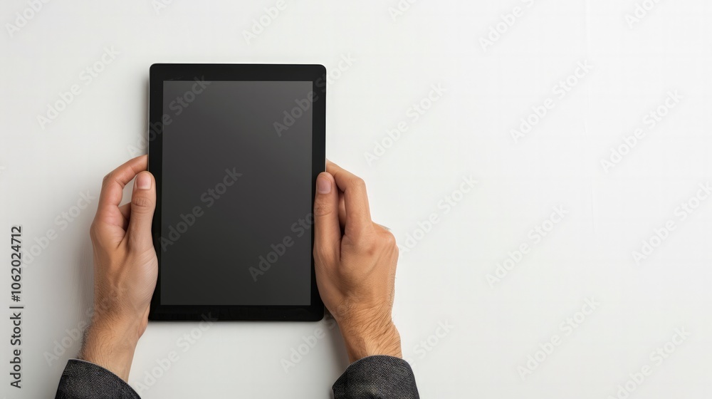 A full-body shot of a person holding a tablet for online learning, on a white background. A full-body shot of a person holding a tablet for online learning, on a white background.