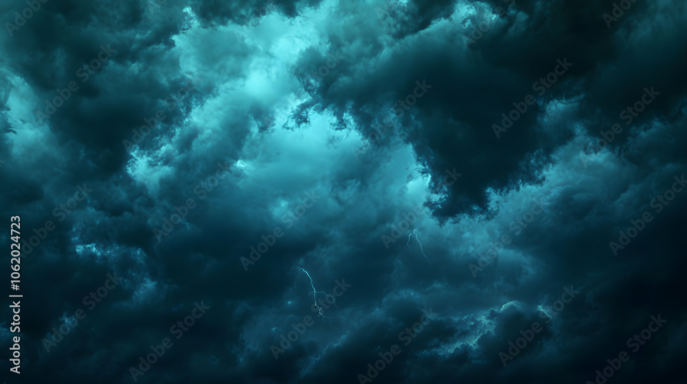 Black dark greenish blue dramatic night sky. Gloomy ominous storm rain clouds background. Cloudy thunderstorm hurricane wind lightning. Epic fantasy mystic. Or creepy spooky nightmare horror concept. Black dark greenish blue dramatic night sky. Gloomy ominous storm rain clouds background. Cloudy thunderstorm hurricane wind lightning. Epic fantasy mystic. Or creepy spooky nightmare horror concept.