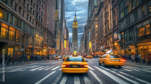 New York City Skyline with Yellow Taxi