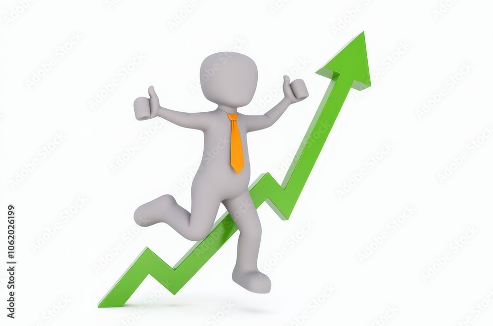 3d man red arrow success chart on white background. 3d man red arrow success chart on white background.