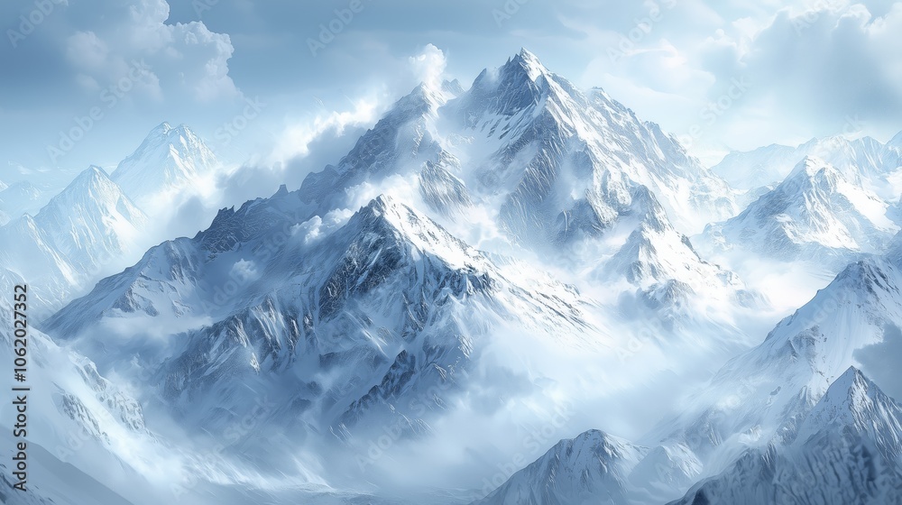 Obraz premium Avalanche Cascading Down Snowy Mountainscape