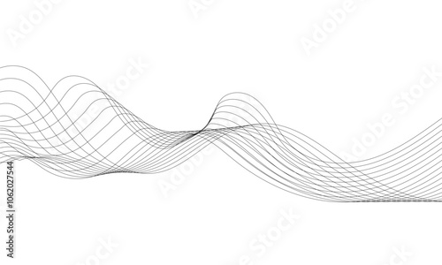 Vector abstract wavy and curve line art flowing dynamic grey isolated on transparent background in concept luxury, wave, wind, ocean, technology, science, music, sound, banner, poster