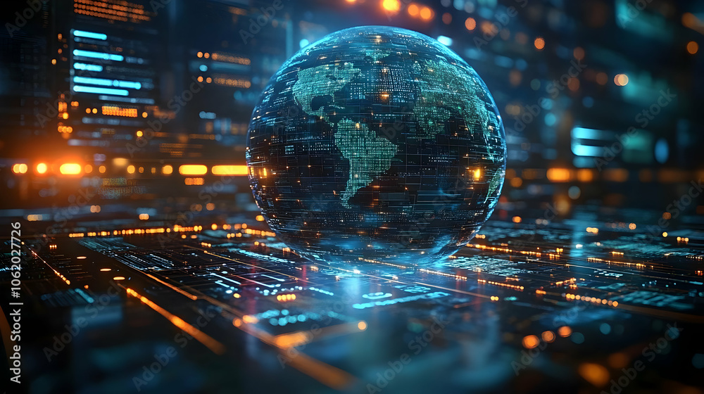 Digital Globe Illustration - Futuristic Technology Concept