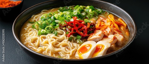 Stir-Fry Meal on Dark Surface with Vibrant Ingredients and Condiments.