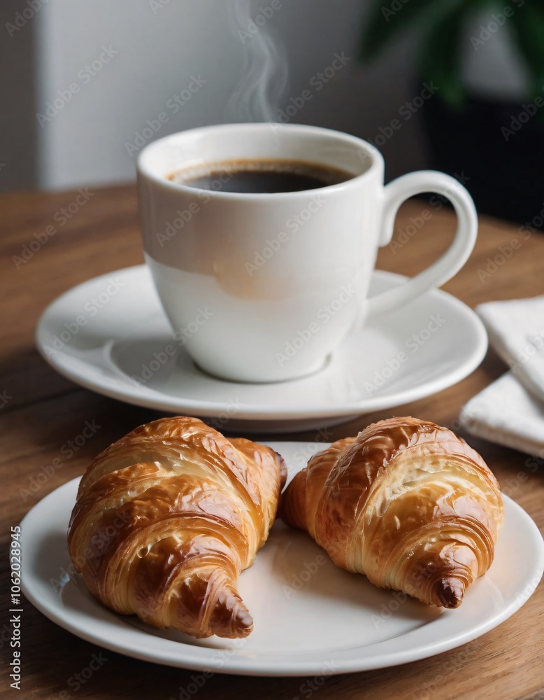 cup of coffee and croissant cup of coffee and croissant