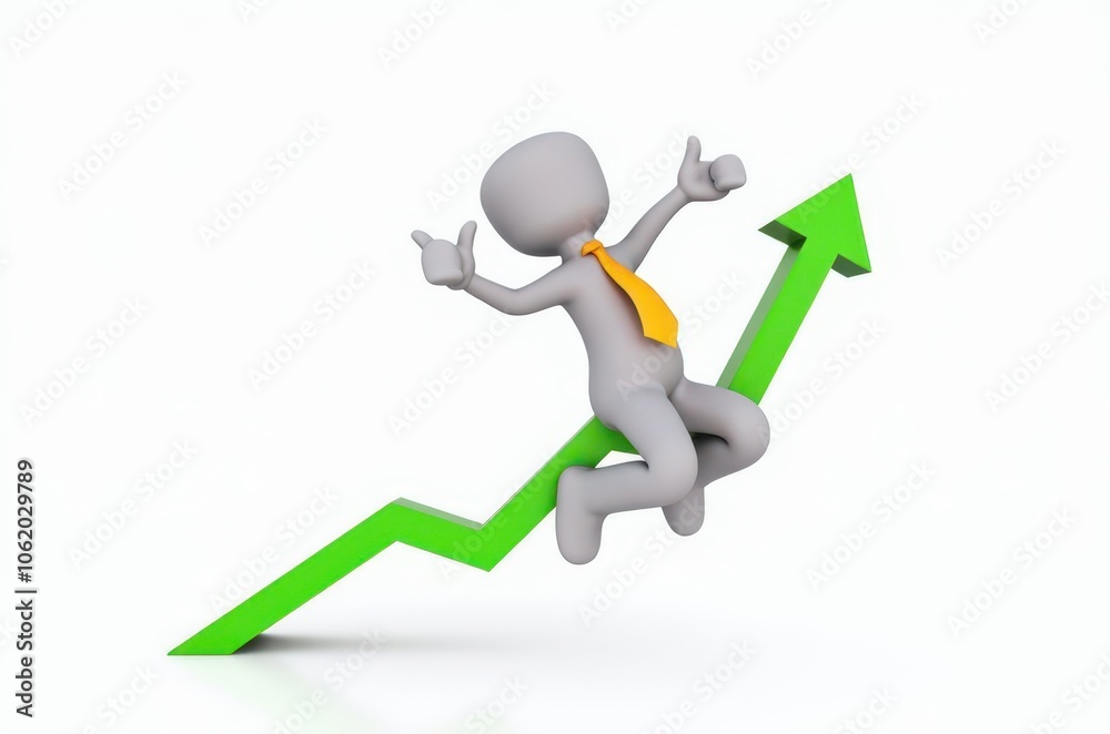 3d man red arrow success chart on white background. 3d man red arrow success chart on white background.