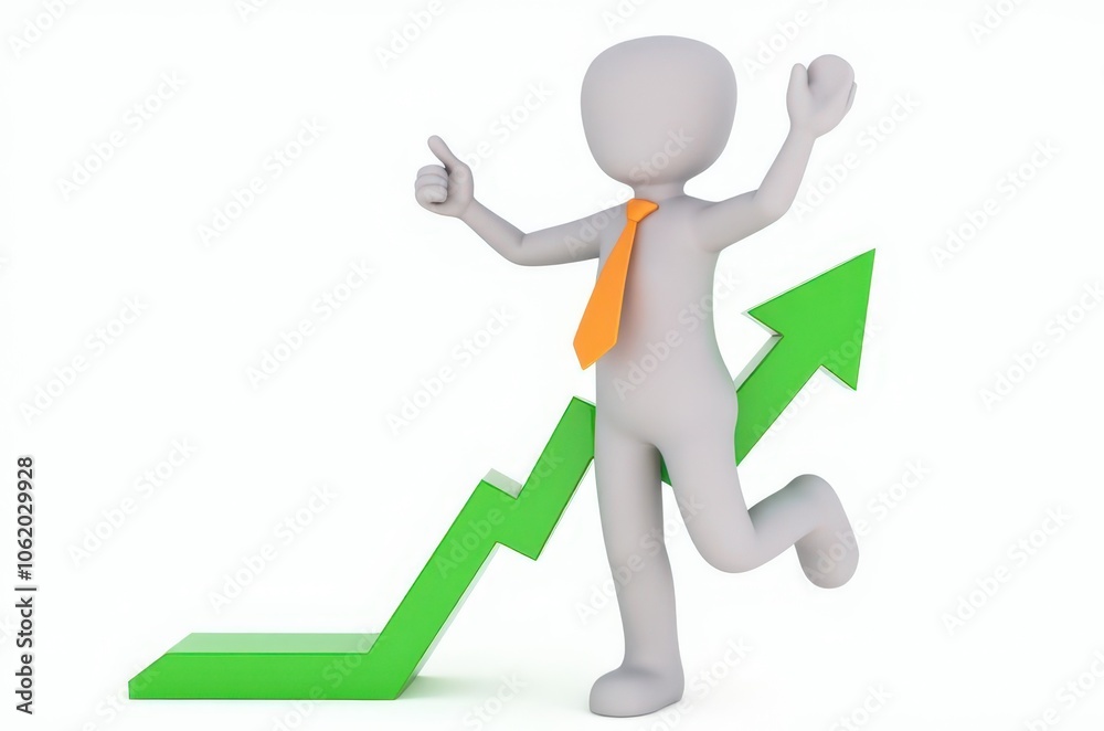 3d man red arrow success chart on white background. 3d man red arrow success chart on white background.