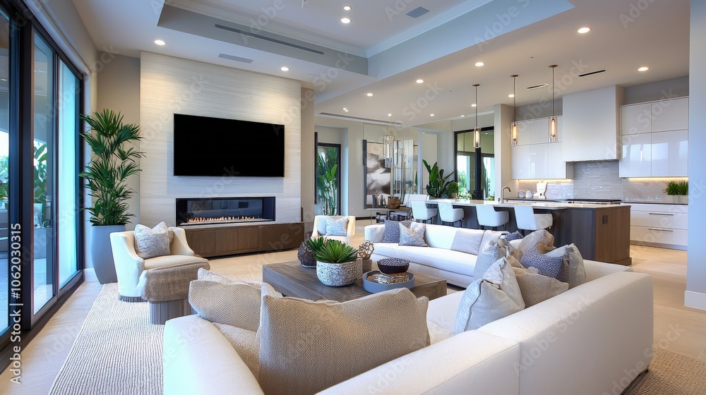 High-tech smart home interior with a focus on convenience and style High-tech smart home interior with a focus on convenience and style