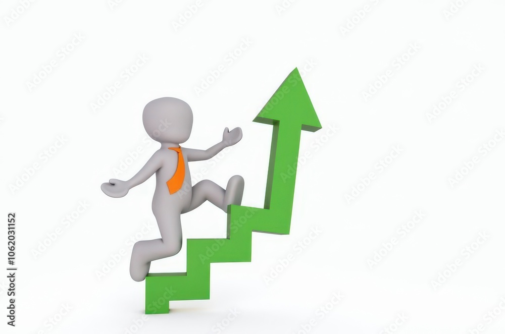 3d man red arrow success chart on white background. 3d man red arrow success chart on white background.