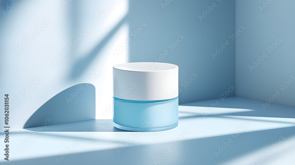 Photo of a white and blue tube skincare product on an isolated light blue background, with soft shadows for a clean look Photo of a white and blue tube skincare product on an isolated light blue background, with soft shadows for a clean look